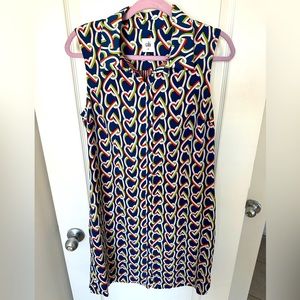 Cabi Sleeveless Collared Heart Patterned Navy Dress | Size: Medium